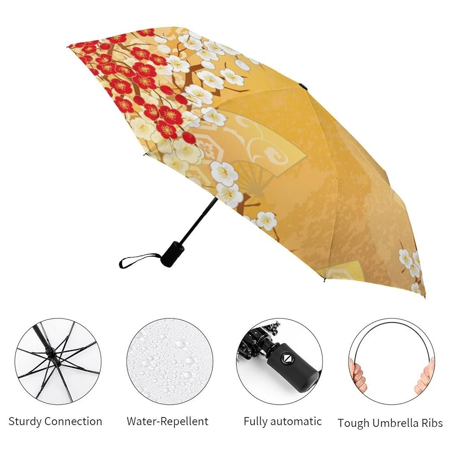 Amazon.co.jp: 折りたたみ傘 金色 ツル 鶴 和風 和柄 三つ折り傘